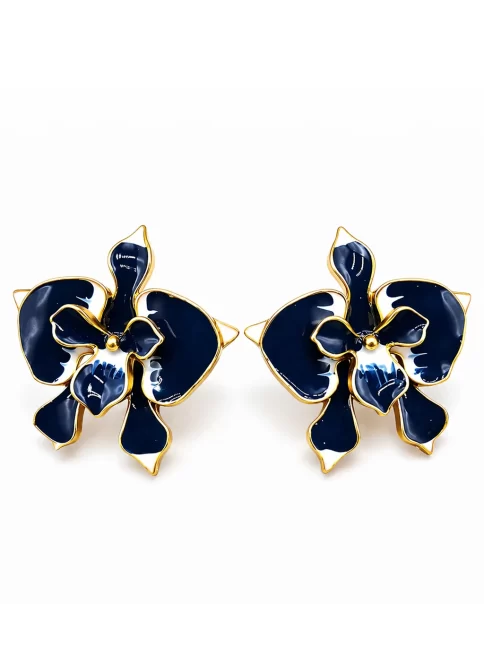 dark blue orchid floral earrings