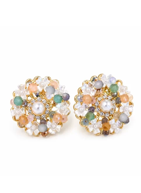 pearl cluster floral earrings women