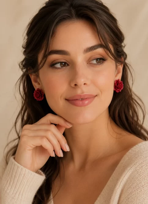 The Crimson Rose Earrings — deep red roses blooming like hidden emotions in the heart of The Vago Botanic Garden Collection.