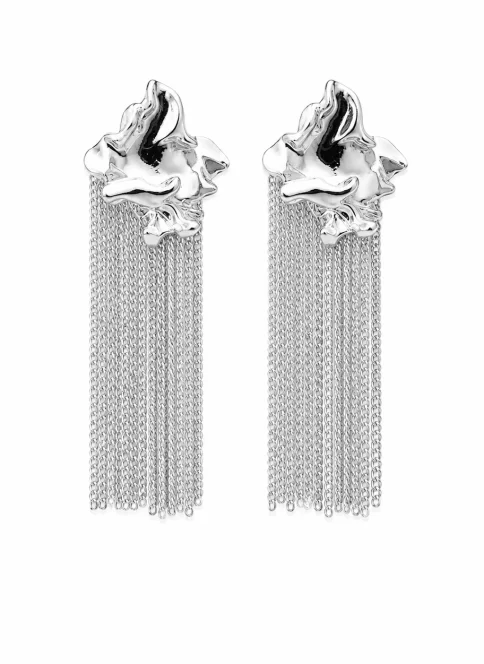 silver chain drop earrings women