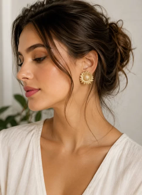 The Sunflower Soul Earrings — blooming sunflowers inspired by the quiet strength of those who always turn toward the light, part of The Vago Botanic Garden Collection.