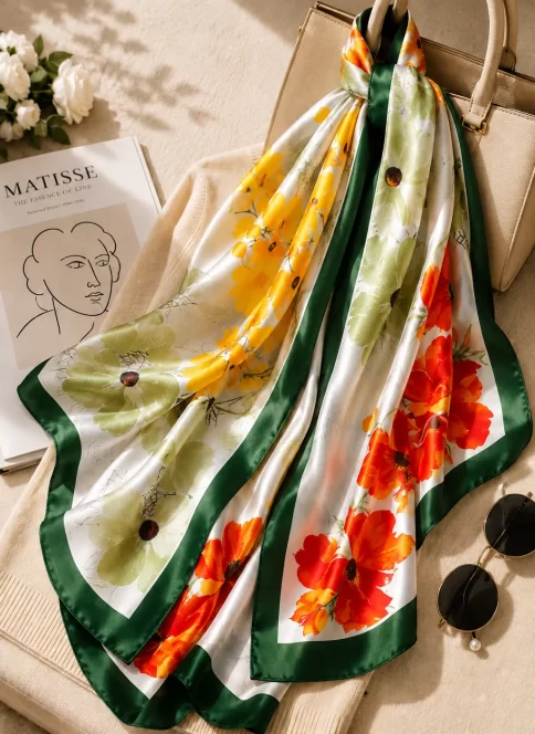 the blossom tapestry scarf a garden woven into satin where every flower is a quiet secret hidden inside the fabric itself