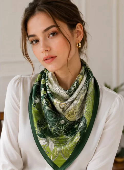 the countryside garden scarf pastoral blooms resting on soft satin carrying the quiet warmth of a garden remembered at dusk