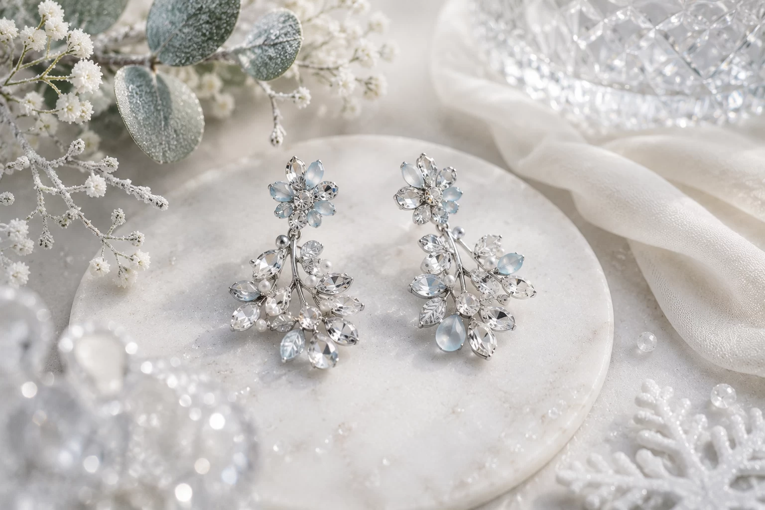 Crystal Frost Earrings — Winter Botanical Sparkle