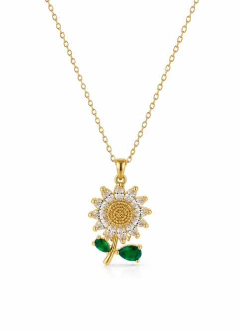 golden sunflower necklace gold tone flower pendant